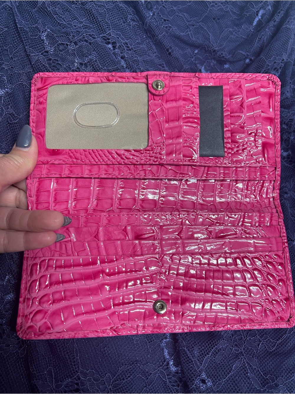 Pink Croc-Embossed Women’s Wallet - Bright Pink by Brahmin